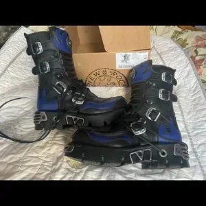 New Roock | Shoes | Unisex Boots Black And Blue Leather 
